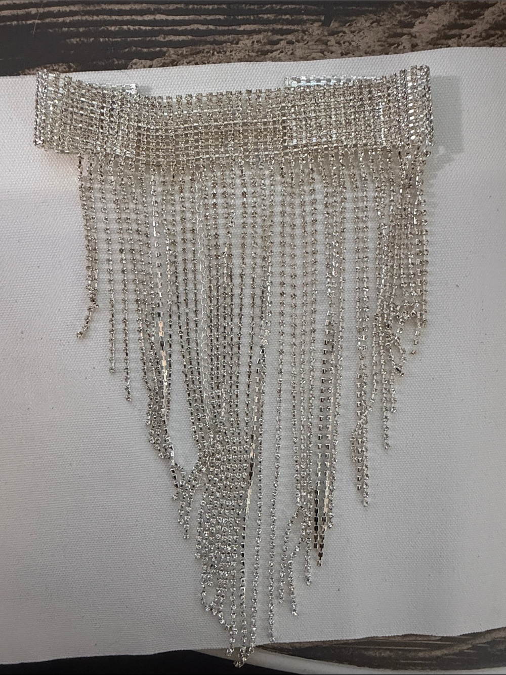 Silver Rhinestone Fringe Statement  Choker Necklace - Elegant Sparkle